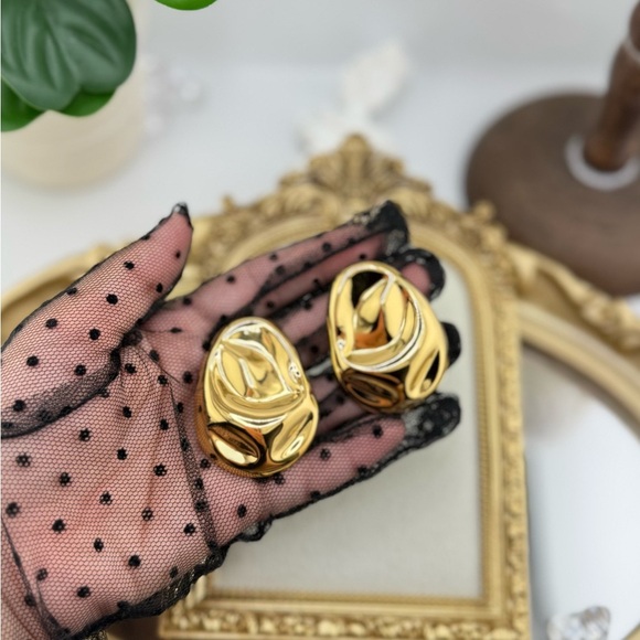 Sculptural Gold Drop Earrings | Hypoallergenic Stainless Steel | Modern Organic - Picture 9 of 9